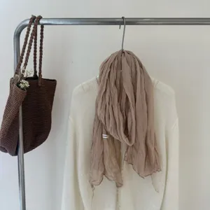 Korean style crinkled thin scarf summer solid color versatile elegant neckerchief accessory