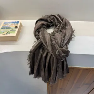 Retro wasteland style striped cotton linen scarf, thin frayed neck wrap for travel women