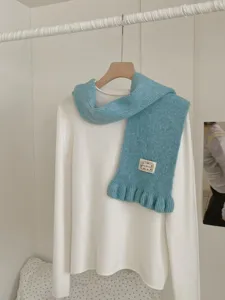Korean style knitted scarf for women, winter warm versatile lace edge neck warmer accessory.