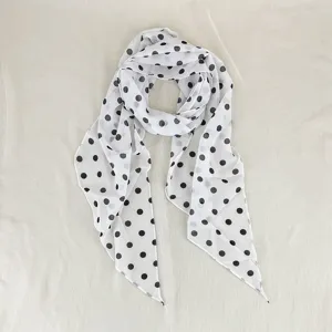 Chic black and white polka dot silk scarf long ribbon elegant neckerchief for spring summer.