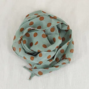 Sage green polka dot long silk scarf, elegant spring summer thin neckband and hair ribbon.