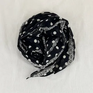 Black and white polka dot silk scarf hair band elegant long decorative ribbon for women chic neckwear