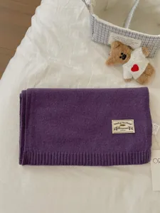 Purple knitted scarf soft warm winter fashion solid color casual cozy elegant accessory 1pc