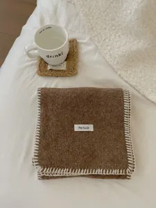 Invierno bufanda de punto de color sólido con borde puntada manta acogedor accesorio moda