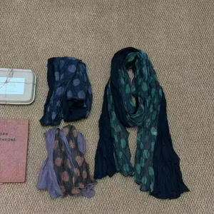 Autunno nuovo donne vintage pois plissettato lino scialle elegante traspirante morbido