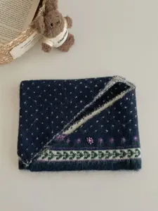 Fair Isle knit neck warmer with floral beads, cozy winter thermal scarf for women.