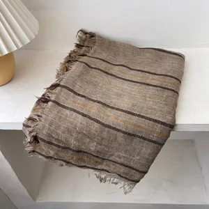 Écharpe rayée rétro coréenne avec franges, accessoire de mode hivernal confortable.