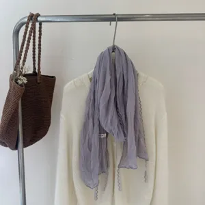 Spring summer crinkled thin silk scarf elegant solid color neckerchief versatile accessory