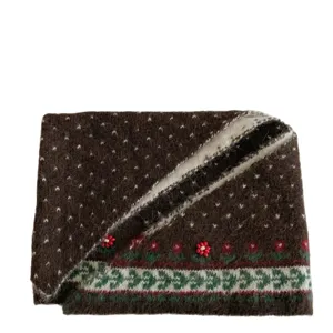 Women Fair Isle Knitted Scarf Winter Warm Jacquard Beaded Flower Brown Neck Protection Main View