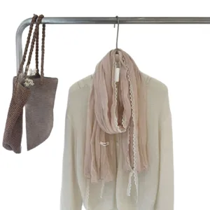 Spring summer women pleated thin scarf elegant lace trim solid color versatile neckerchief fashion