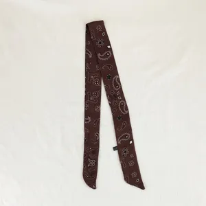 Sciarpa sottile vintage marrone motivo cachemire, nastro twilly coreano chic per capelli.