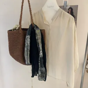 Autunno nuovo sciarpa sottile in lino di cotone stropicciato colorblock donna
