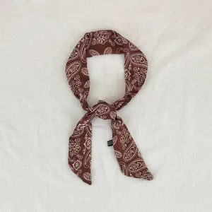 Sciarpa vintage marrone con stampa paisley da donna, fascia per capelli elegante e chic.