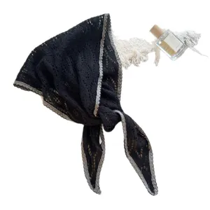 Korean vintage black knit lace hollow triangular scarf spring autumn necktie fashion accessory