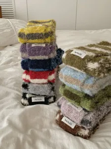 Autumn winter cozy fuzzy striped knitted neck warmer soft fluffy scarf warm fashion accessory