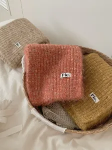 Korean retro variegated wavy knitted scarf for women, warm winter neck warmer, cozy style.