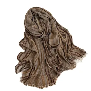 Wasteland style crinkled striped scarf retro versatile multi-use fabric hair accessory.