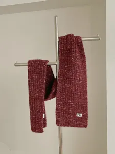 Korean vintage multicolored knitted winter scarf for women, cozy and warm styling.