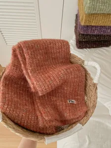 Korean style retro variegated knit scarf for women autumn winter warm soft neck warmer