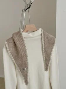 Knitted diamond scarf neck warmer mini shawl detail view cozy autumn fashion accessory.