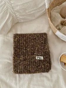 Korean retro marled knit scarf for women, cozy winter thermal neckerchief for outdoor use.