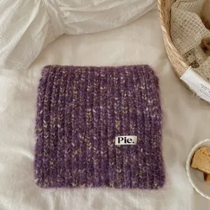 Korean retro marled knit scarf for women, cozy fuzzy winter warm purple neck wrap warm.