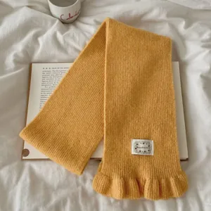 Korean style autumn winter knitted scarf women warm versatile ruffled neckerchief cozy accessory