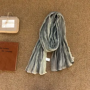 Gradient crinkle scarf for women, lightweight breathable sheer neck wrap for daily wear.
