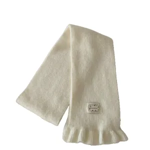 Women white knitted winter scarf with ruffles warm soft cozy fashion accessories new style