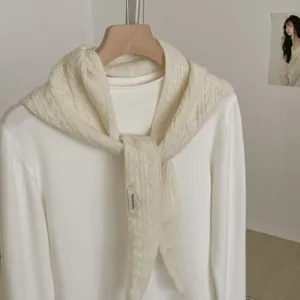 Damen 100% Wolle Gestrickt Dreieckstuch Minimalistisch Einfarbig Schal Halstuch Herbst Winter Warm Zopfmuster Dekorativer Halswärmer