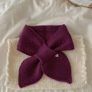 Japanese style solid color soft jacquard knitted short scarf for women autumn winter warm