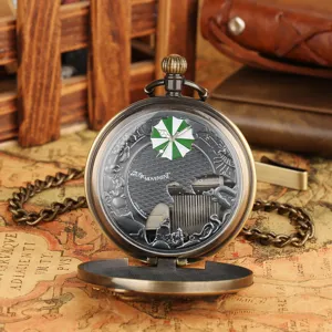 Vintage bronze quartz music pocket watch with chain retro umbrella pattern gift watch