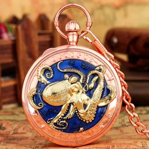 Vintage Rose Gold Quartz Pocket Watch 3D Octopus Relief Design Mens Womens Gift