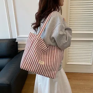 Korean Style Striped PU Tote Bag Large Capacity Shoulder Bag For Women Fashion Casual Commuter Striped Pattern Handbag