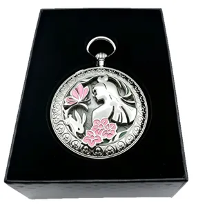 Alice in Wonderland music pocket watch with music box design, silver pendant gift item.