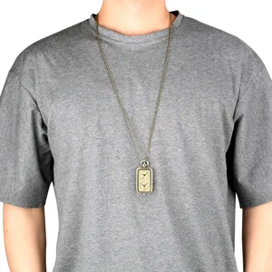 Bronzen rechthoekige dubbele tijdzone zakhorloge ketting vintage trui ketting