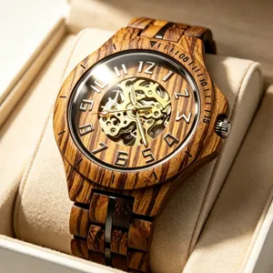 Hölzerne Mechanische Uhr Für Männer Skelett Automatikuhr Holzarmband Mode Business Freizeit Armbanduhr
