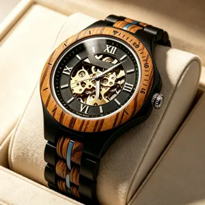 Wooden Mens Mechanical Watch Hollow Out Skeleton Automatic Wood Watch Stainless Steel Strap Casual Business Wristwatch