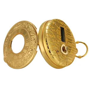 Vintage gold quartz musical pocket watch with Roman numerals and exquisite melody box design.