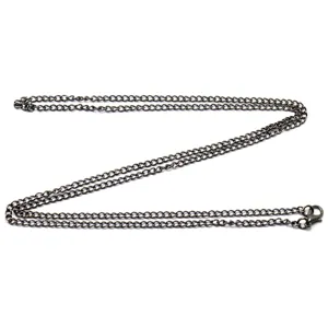 Detailed close-up view of the dark metal necklace chain, featuring a secure lobster clasp.