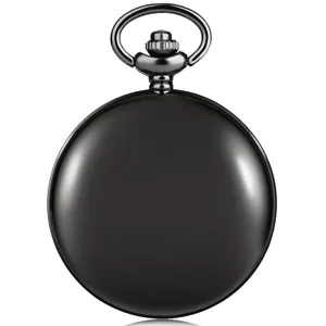 Classic vintage black quartz pocket watch with smooth metal finish, elegant retro gift accessory.