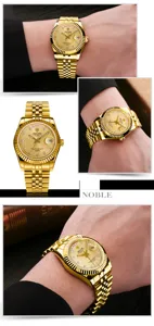 Orologio uomo quarzo oro HOLUNS con indici diamanti display giorno data stile business lusso
