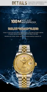 Orologio al quarzo uomo bicolore quadrante oro acciaio inox lusso business impermeabile