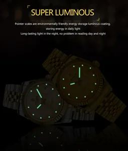 Orologio da uomo al quarzo con lancette luminose e bracciale in acciaio per affari.