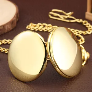 Classic vintage double-sided plain quartz pocket watch with chain for men and women gift detail