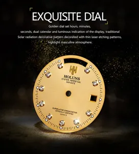 Quadrante per orologio al quarzo dorato di ricambio con marcatori in cristallo e datario.