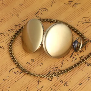 Classic vintage bronze pocket watch with chain, open face design, ideal retro gift choice.