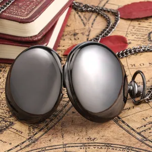 Classic retro quartz pocket watch with smooth double cover and chain, vintage style gift.
