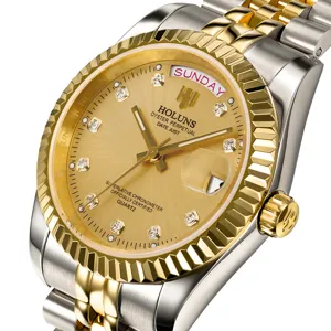 Orologio al Quarzo da Uomo in Acciaio Inossidabile Affari Casual Orologio da Polso Impermeabile Data Settimana Display Moda