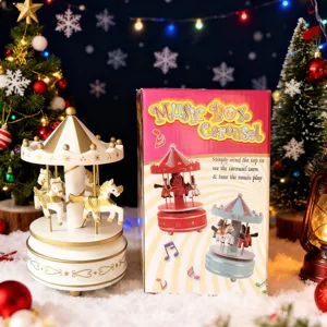 Christmas carousel music box white gold desktop decoration festive gift for home bedroom